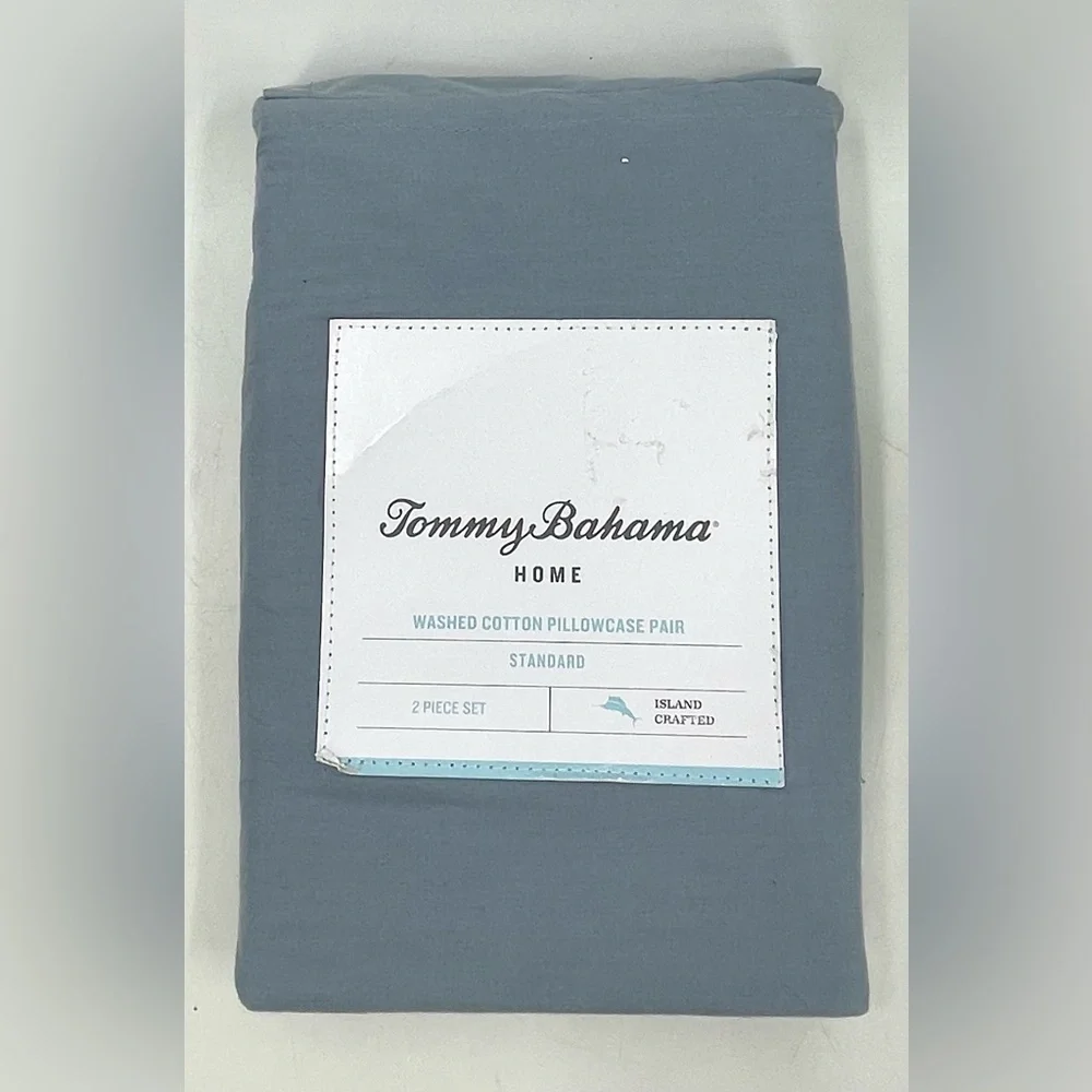 Tommy Bahama Set of 2 Standard Size Pillowcases Teal Blue Washed Cotton NIP